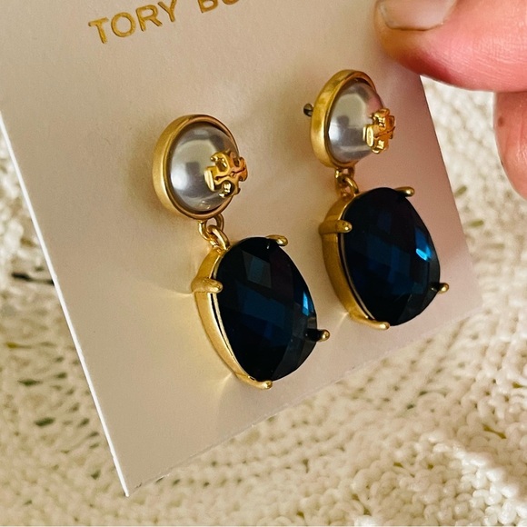TORY BURCH Dangle Earrings Roxanne blue crystal - Picture 5 of 7